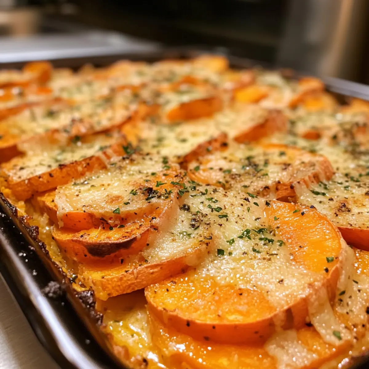 Garlic Butter Sweet Potato Bake