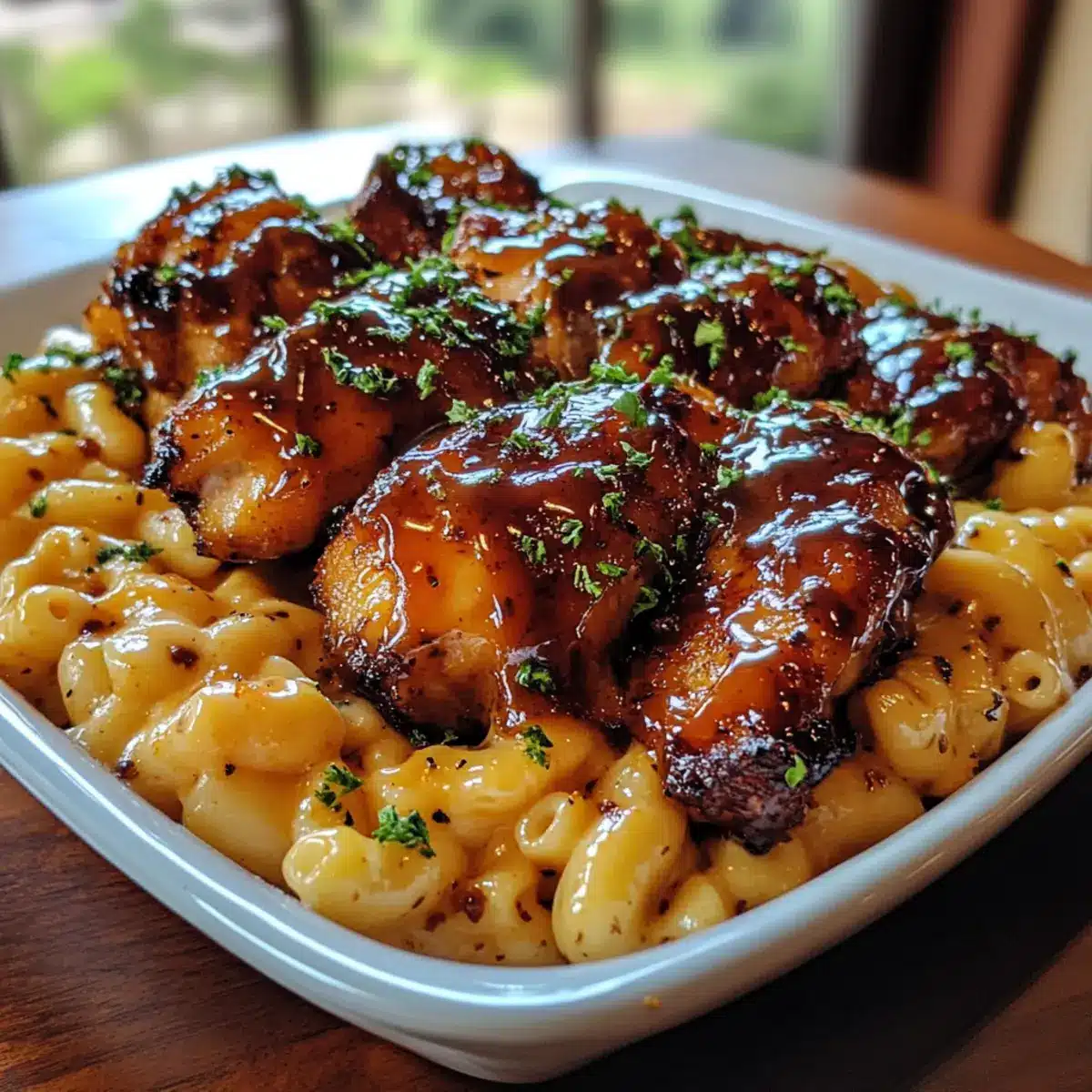 Honey Garlic Butter Chicken with Mac & Cheese
